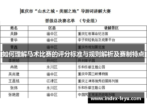 如何理解马术比赛的评分标准与规则解析及赛制特点