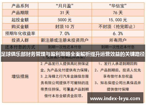 足球俱乐部财务管理与盈利策略全面解析提升运营效益的关键路径 足球俱乐部财务管理与盈利策略全面解析提升运营效益的关键路径